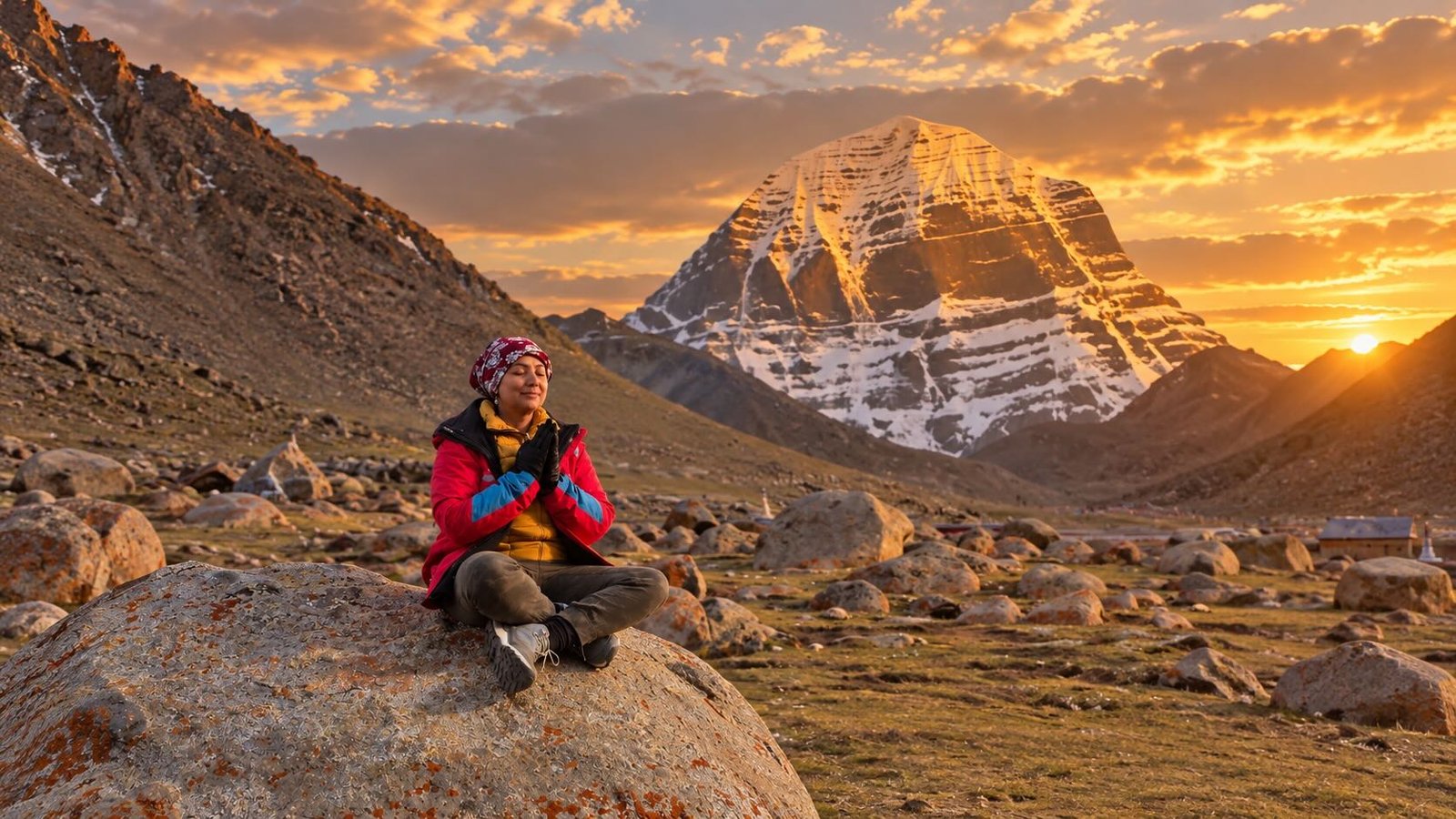 The pilgrimage path with prayer flags